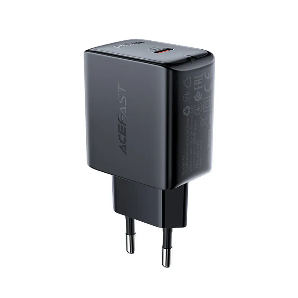 ⁨Wall charger Acefast A1 PD20W, 1x USB-C (Black)⁩ at Wasserman.eu