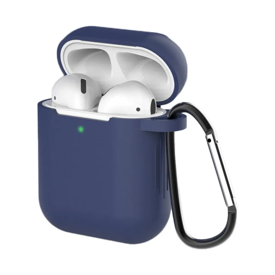 ⁨Etui do AirPods 2 / AirPods 1 silikonowy miękki pokrowiec na słuchawki + brelok karabińczyk zawieszka niebieski (case D)⁩ w sklepie Wasserman.eu