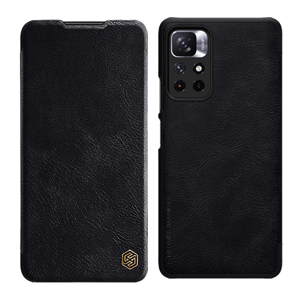 ⁨Nillkin Qin Case etui do Xiaomi Redmi Note 11T 5G / Note 11S 5G / Note 11 5G (China) / Poco M4 Pro 5G osłona na aparat kabura pokrowiec obudowa z klapką czarny⁩ w sklepie Wasserman.eu