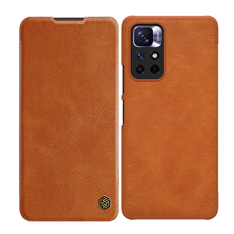 ⁨Nillkin Qin Case etui do Xiaomi Redmi Note 11T 5G / Note 11S 5G / Note 11 5G (China) / Poco M4 Pro 5G osłona na aparat kabura pokrowiec obudowa z klapką brązowy⁩ w sklepie Wasserman.eu