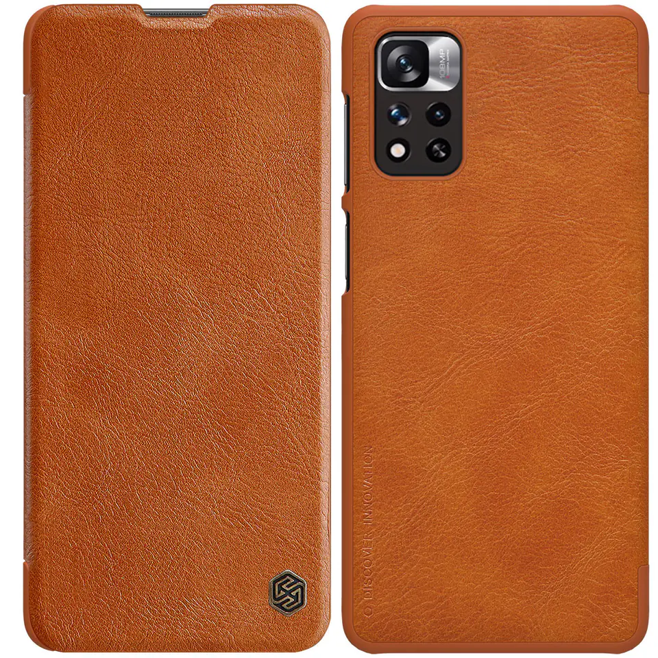 ⁨Nillkin Qin Case etui do Xiaomi Redmi Note 11 Pro+ (China) / Redmi Note 11 Pro (China) / Mi11i HyperCharge osłona na aparat kabura pokrowiec obudowa z klapką brązowy⁩ w sklepie Wasserman.eu
