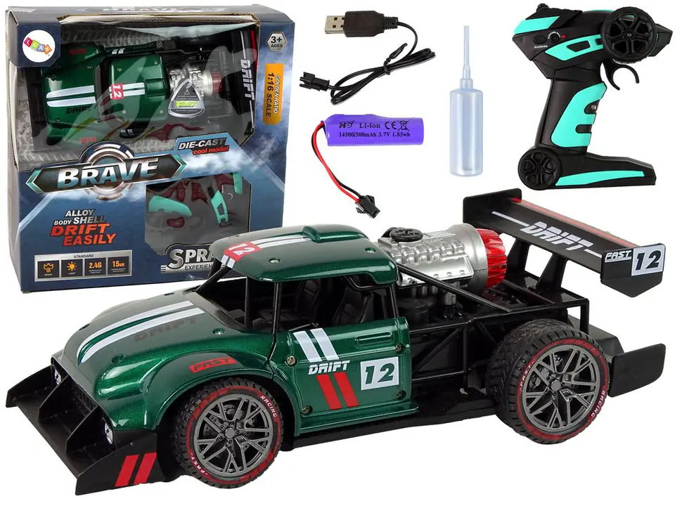 ⁨Auto Zdalnie Sterowane Sportowe R/C 1:16 Zielone Para Wodna⁩ w sklepie Wasserman.eu