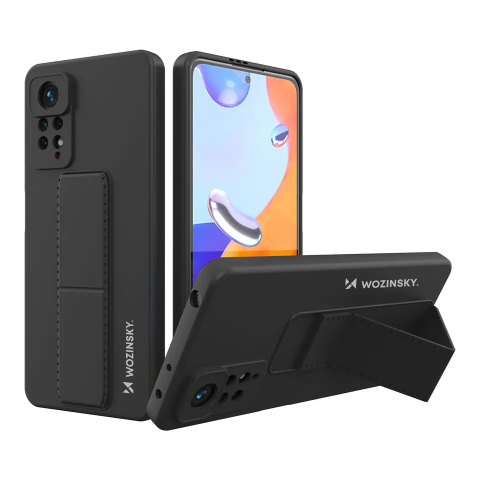 ⁨Wozinsky Kickstand Case silikonowe etui z podstawką etui Xiaomi Redmi Note 11 Pro czarne⁩ w sklepie Wasserman.eu