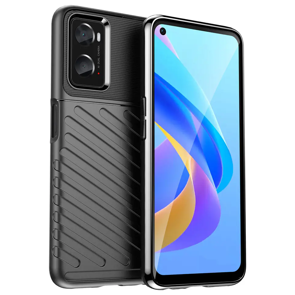 ⁨Thunder Case elastyczne pancerne etui pokrowiec Oppo A76 / Oppo A36 / Realme 9i czarny⁩ w sklepie Wasserman.eu