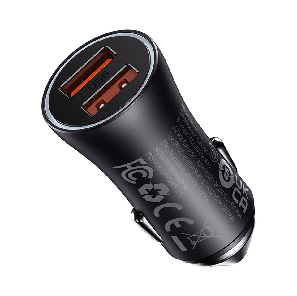 ⁨Baseus Golden Contactor Max car charger, 2x USB, 60W (grey)⁩ at Wasserman.eu