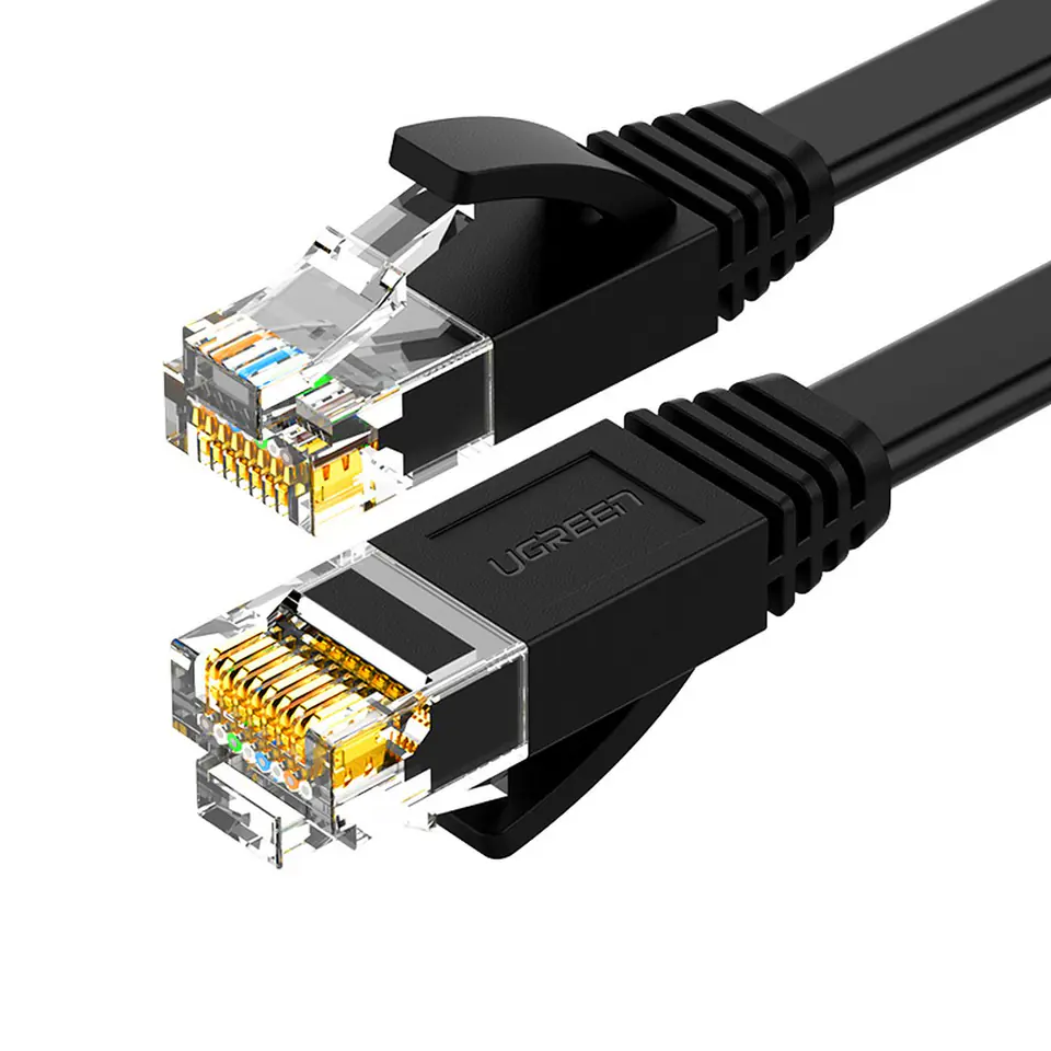 ⁨Płaski kabel sieciowy patchcord LAN RJ45 Ethernet Cat. 6 10m czarny⁩ w sklepie Wasserman.eu