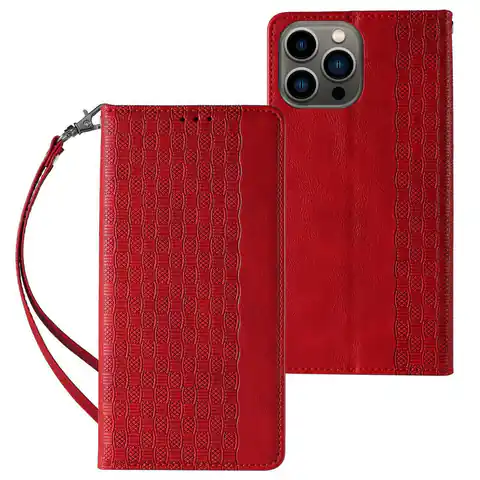 ⁨Magnet Strap Case etui iPhone 14 Pro Max pokrowiec z klapką portfel mini smycz podstawka czerwone⁩ w sklepie Wasserman.eu