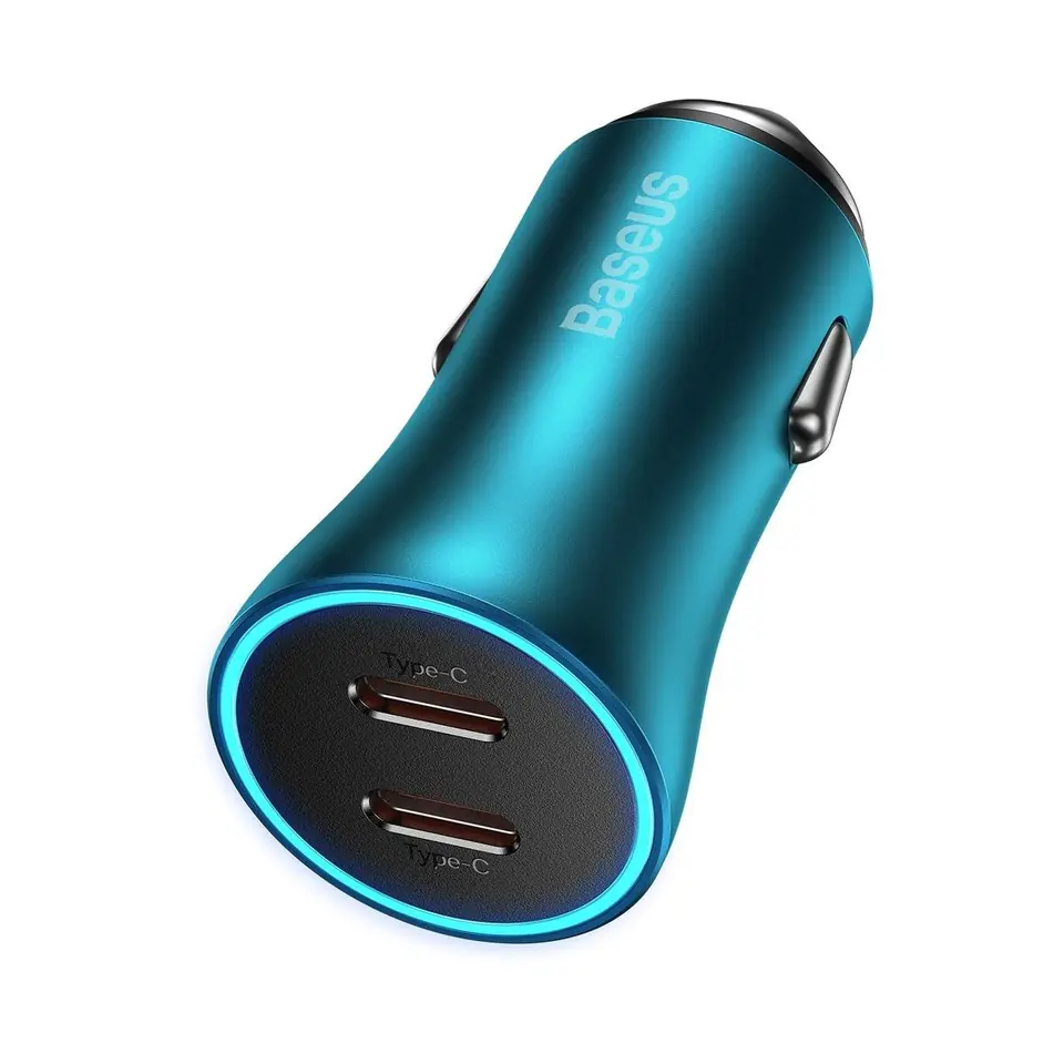 ⁨Baseus Golden Contactor Pro car charger, 2x USB-C, 40W (blue)⁩ at Wasserman.eu