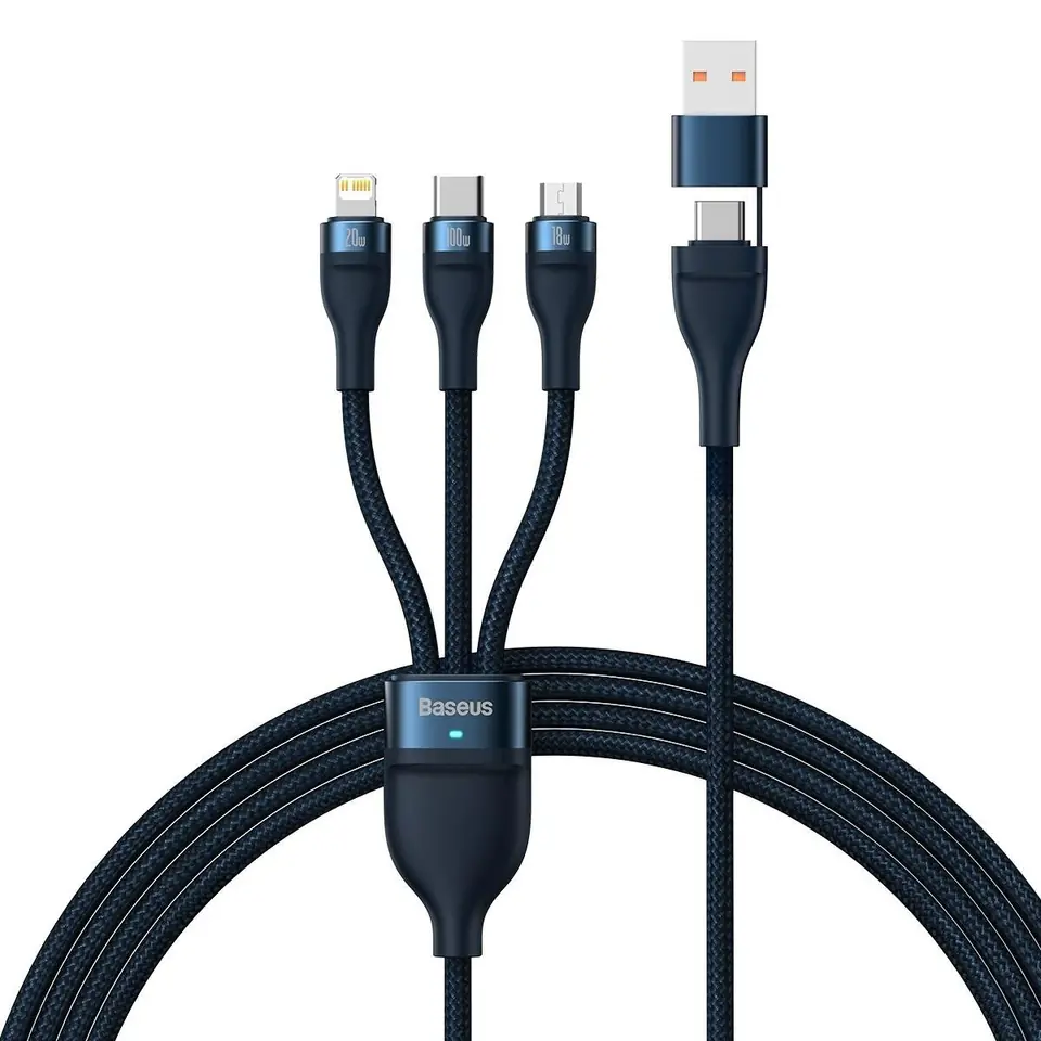 ⁨Baseus Flash Series II kabel USB Typ C / USB Typ A - USB Typ C / Lightning / micro USB 100 W 1,2 m niebieski (CASS030103)⁩ w sklepie Wasserman.eu