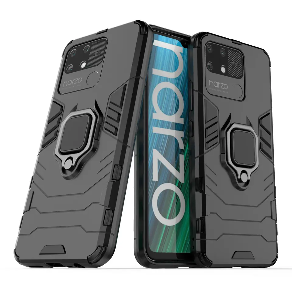 ⁨Ring Armor pancerne hybrydowe etui pokrowiec + magnetyczny uchwyt Realme Narzo 50A czarny⁩ w sklepie Wasserman.eu