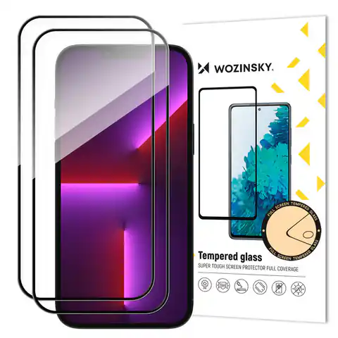 ⁨Wozinsky zestaw 2x super wytrzymałe szkło hartowane Full Glue na cały ekran z ramką Case Friendly iPhone 14 Pro czarny⁩ w sklepie Wasserman.eu