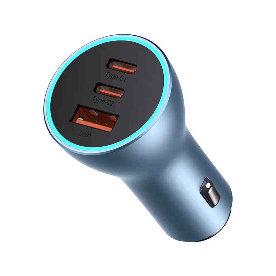 ⁨Ładowarka samochodowa PRO USB-A + 2x USB-C 65W QC4.0 - niebieski⁩ w sklepie Wasserman.eu