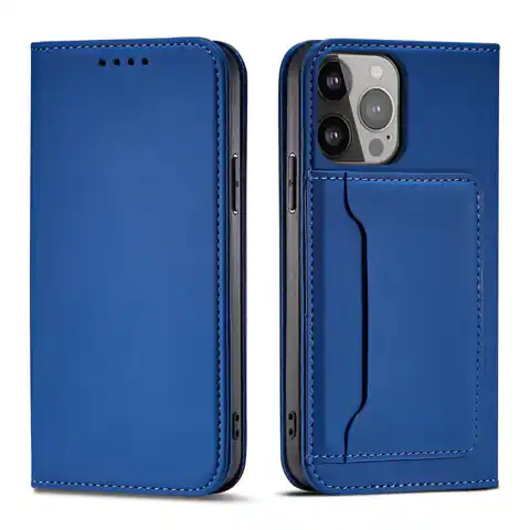 ⁨Magnet Card Case etui Samsung Galaxy S23 Ultra pokrowiec z klapką portfel podstawka niebieskie⁩ w sklepie Wasserman.eu