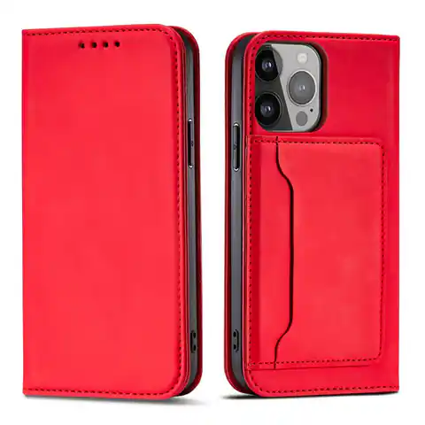 ⁨Magnet Card Case etui Samsung Galaxy S23 Ultra pokrowiec z klapką portfel podstawka czerwone⁩ w sklepie Wasserman.eu