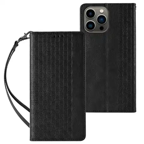 ⁨Magnet Strap Case etui Samsung Galaxy S23 pokrowiec z klapką portfel mini smycz podstawka czarne⁩ w sklepie Wasserman.eu