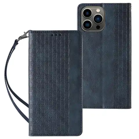 ⁨Magnet Strap Case etui Samsung Galaxy S23 Ultra pokrowiec z klapką portfel mini smycz podstawka niebieskie⁩ w sklepie Wasserman.eu
