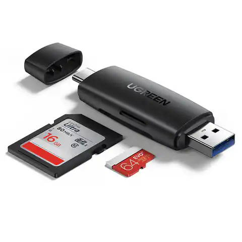 ⁨USB + USB-C UGREEN CM304 SD Card Reader + microSD Adapter (Black)⁩ at Wasserman.eu