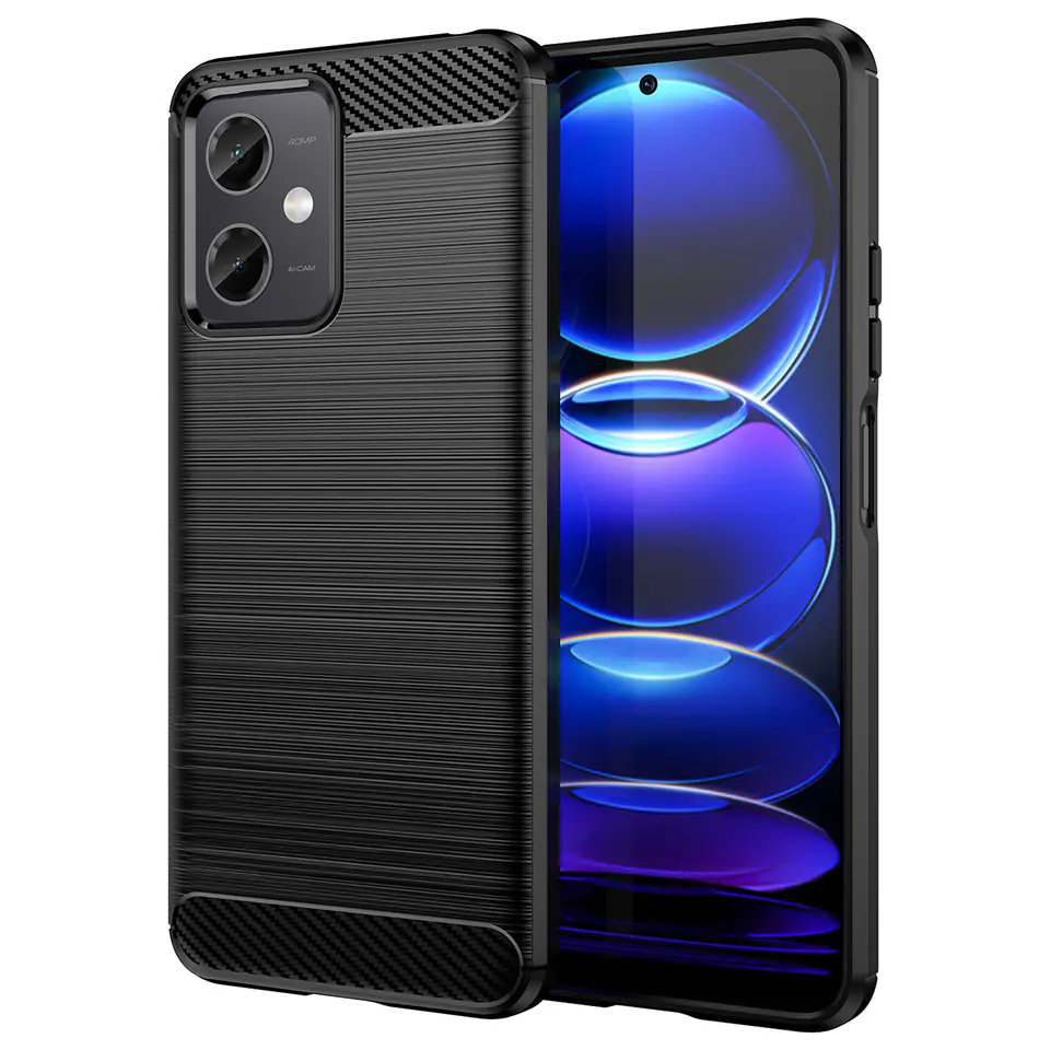 ⁨Carbon Case etui Xiaomi Poco X5 5G / Redmi Note 12 5G elastyczny silikonowy karbonowy pokrowiec czarne⁩ w sklepie Wasserman.eu