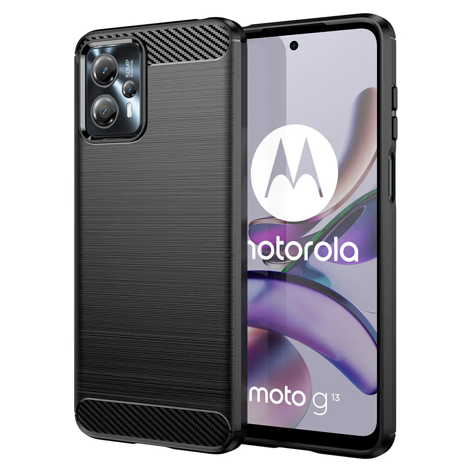 ⁨Carbon Case etui Motorola Moto G13 elastyczny silikonowy karbonowy pokrowiec czarne⁩ w sklepie Wasserman.eu