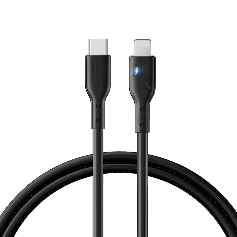 ⁨Kabel do iPhone ze wskaźnikiem LED USB-C - Lightning 20W 2m czarny⁩ w sklepie Wasserman.eu