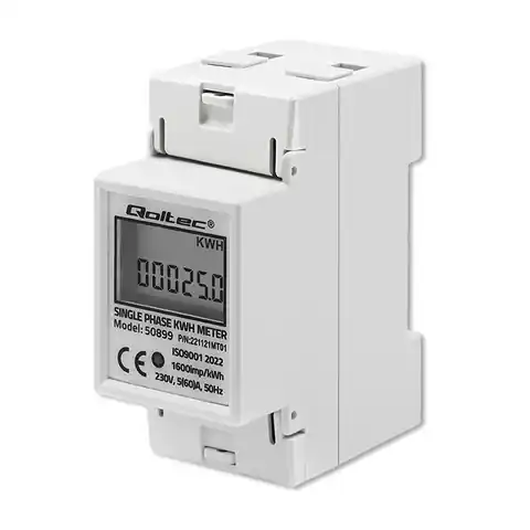 ⁨Qoltec 50899 Single phase electronic energy consumption meter | 230 V | LCD | 2P | DIN rail⁩ at Wasserman.eu