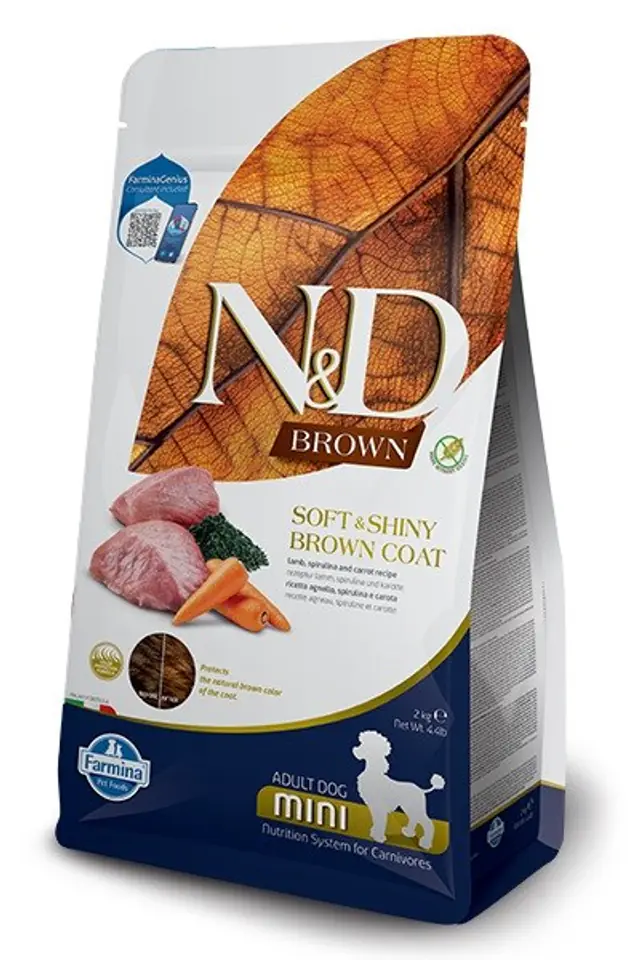 ⁨FARMINA N&D Brown Dog Lamb, Spirulina&Carrot Adult Mini - dry dog food - 2 kg⁩ at Wasserman.eu