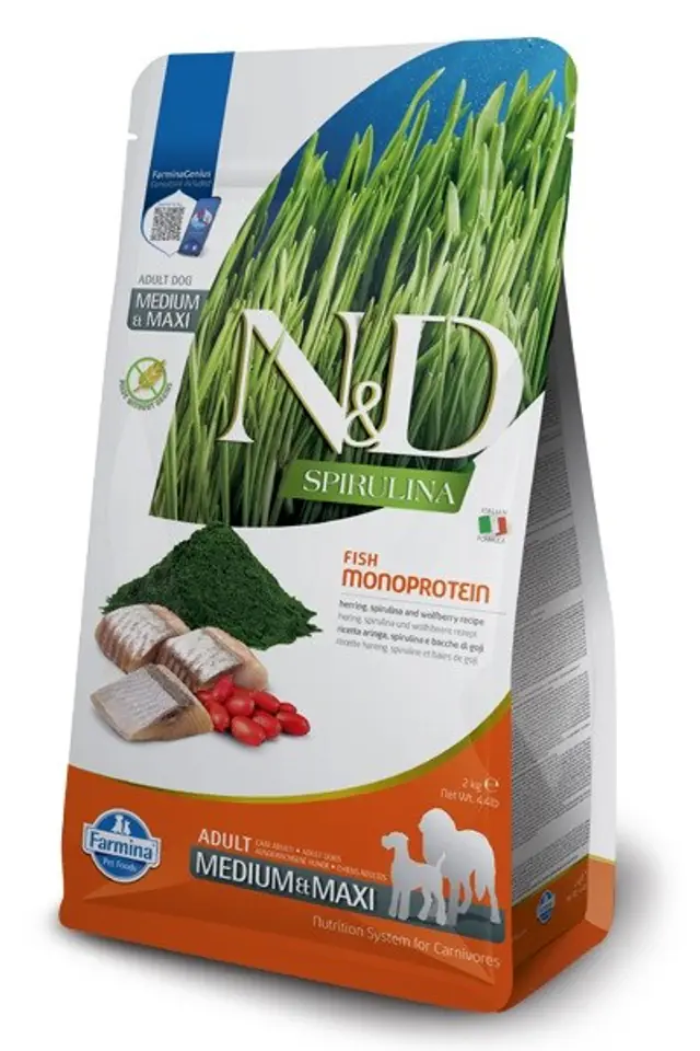 ⁨FARMINA N&D Spirulina Herring Adult Med/Maxi - dry dog food - 7 kg⁩ at Wasserman.eu