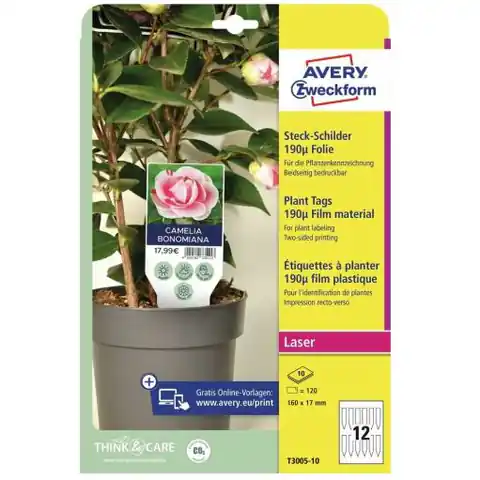 ⁨Tabliczka do oznaczania roślin do zadruku foliowa(10 arkuszy) 100x20mm T3005-10 AVERY ZWECKFORM⁩ w sklepie Wasserman.eu