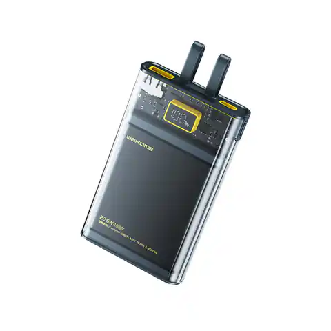 ⁨WEKOME WP-323 Vanguard Series - Power bank 10000 mAh Super Charging z wbudowanym kablem USB-C & Lightning PD 20W + QC 22.5W (Czarny / Przezroczysty)⁩ w sklepie Wasserman.eu