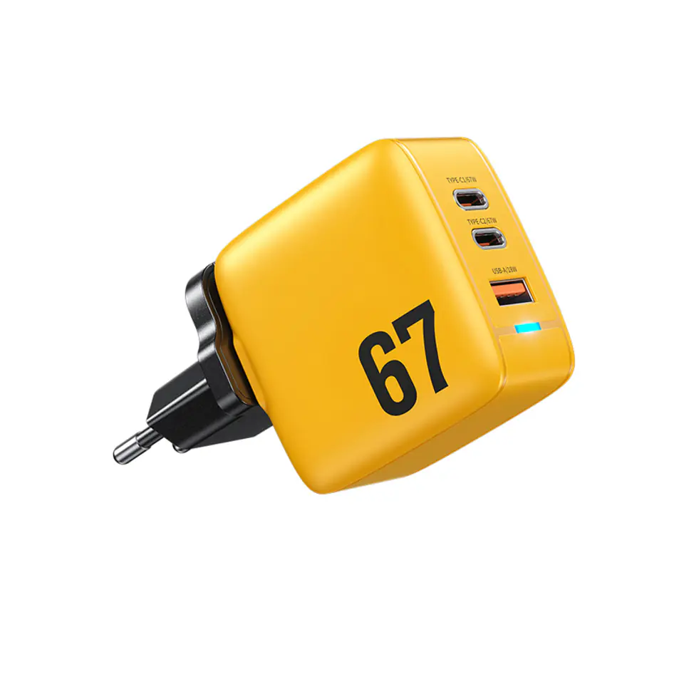 ⁨WEKOME WP-U141 Tint Series - Ładowarka sieciowa 2x USB-C & USB-A Super Fast Charger GaN 67W (Żółty)⁩ w sklepie Wasserman.eu