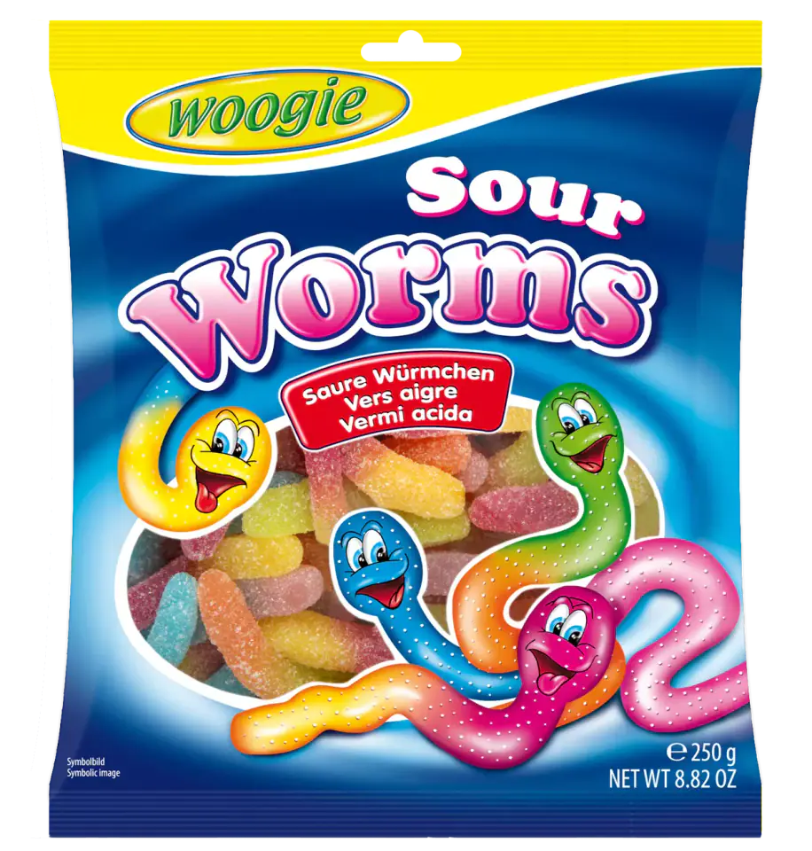 ⁨Woogie Saure Würmer Kwaśne Żelki 250 g⁩ w sklepie Wasserman.eu