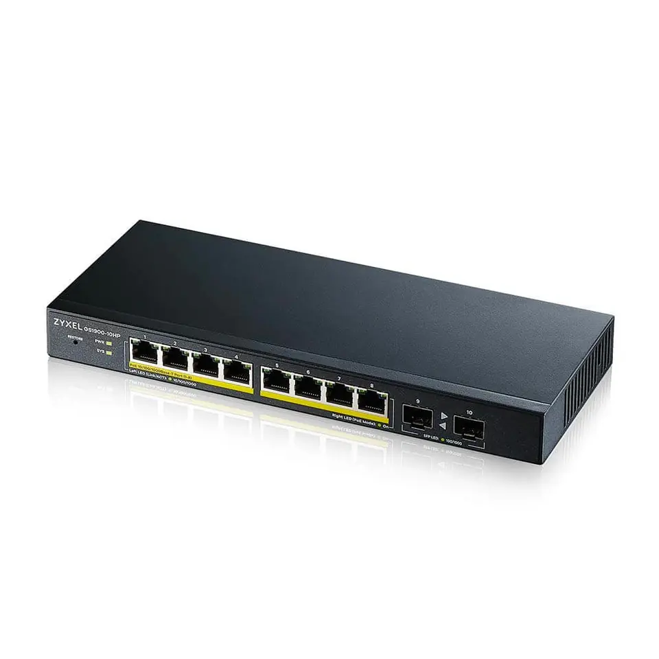 ⁨Zyxel GS1900-10HP Managed L2 Gigabit Ethernet (10/100/1000) Power over Ethernet (PoE) Black⁩ at Wasserman.eu