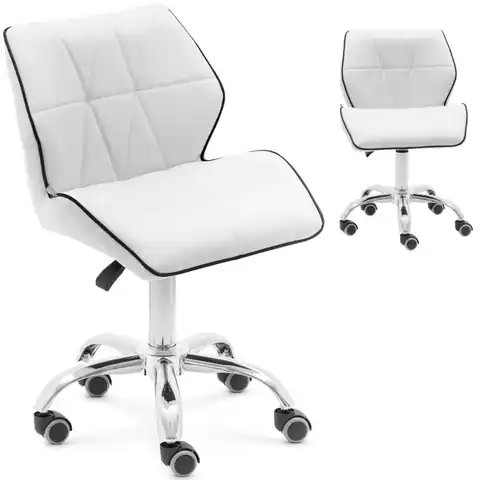 ⁨Krzesło kosmetyczne obrotowe z oparciem na kółkach 45-59 cm ELGG - białe⁩ w sklepie Wasserman.eu