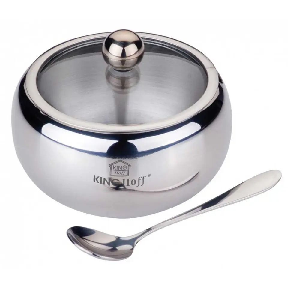 ⁨STEEL SUGAR BOWL WITH SPOON KINGHOFF KH-3725 GLOSS⁩ at Wasserman.eu