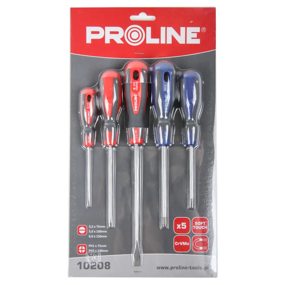 10208 Zestaw profesjonalnych wkrętaków CrV-Mo, Soft-touch, 5 części, Proline w sklepie Wasserman.eu