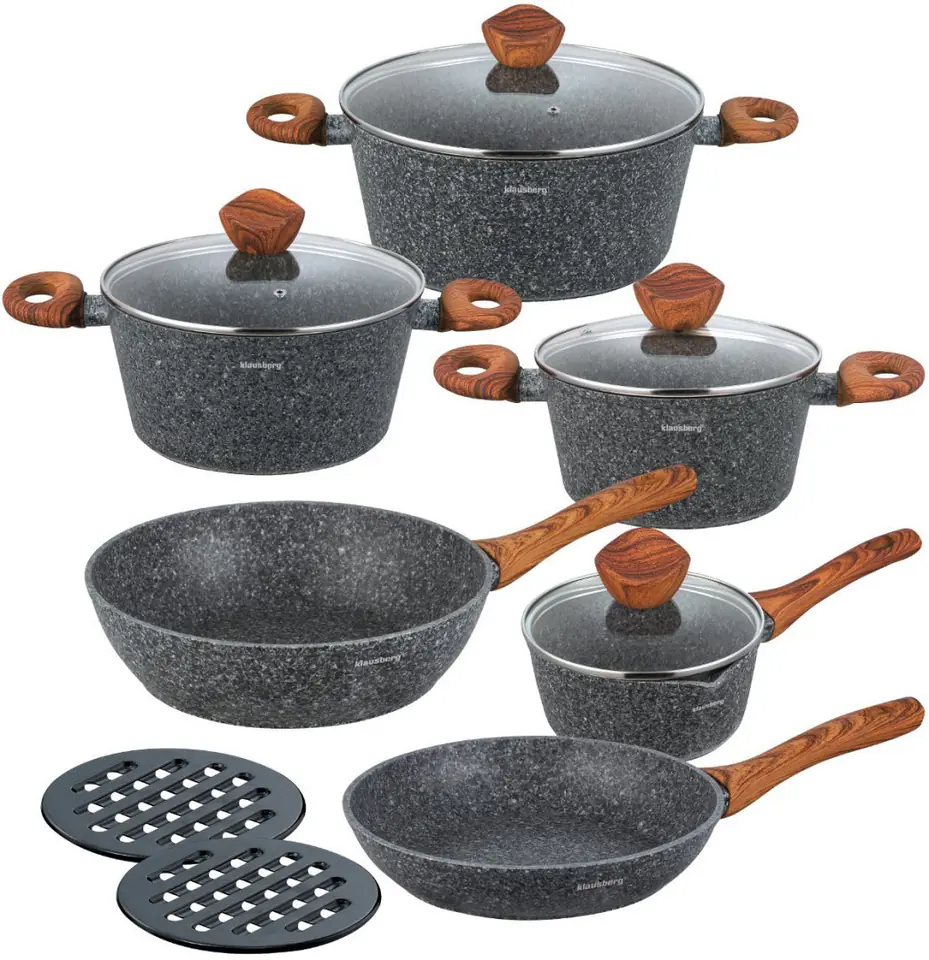 ⁨SET OF 12 ELEM. GRANITE POTS KLAUSBERG KB-7242 GRANITE WOOD⁩ at Wasserman.eu