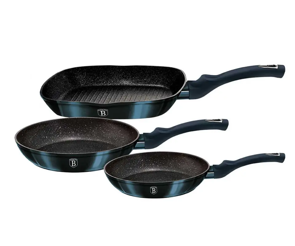 SET OF 3 GRANITE PANS 20/24/28CM BERLINGER HAUS BH-6140 AQUAMARINE at Wasserman.eu