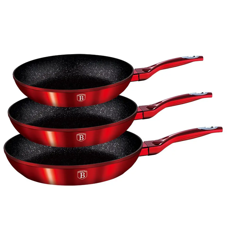 ⁨SET OF 3 GRANITE PANS BERLINGER HAUS RED METALLIC LINE BH-1288⁩ at Wasserman.eu