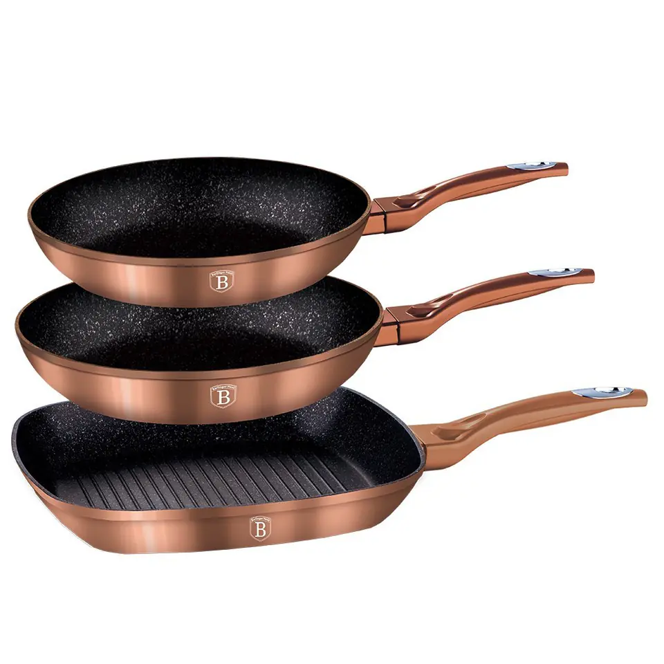 ⁨SET OF 3 GRANITE PANS BERLINGER HAUS ROSE GOLD LINE BH-1279⁩ at Wasserman.eu