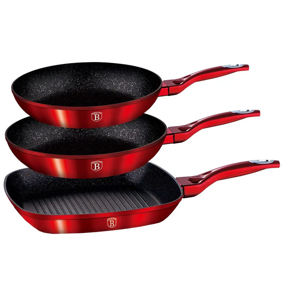 ⁨SET OF 3 GRANITE PANS BERLINGERHAUS RED METALLIC LINE BH-1289⁩ at Wasserman.eu