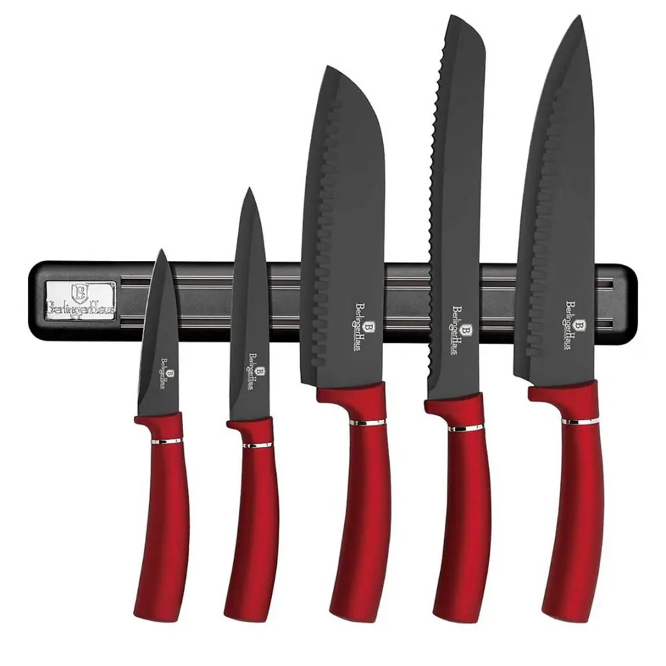 ⁨SET OF 5 KITCHEN KNIVES WITH STRIP BERLINGER HAUS BH-2534 BURGUNDY⁩ at Wasserman.eu