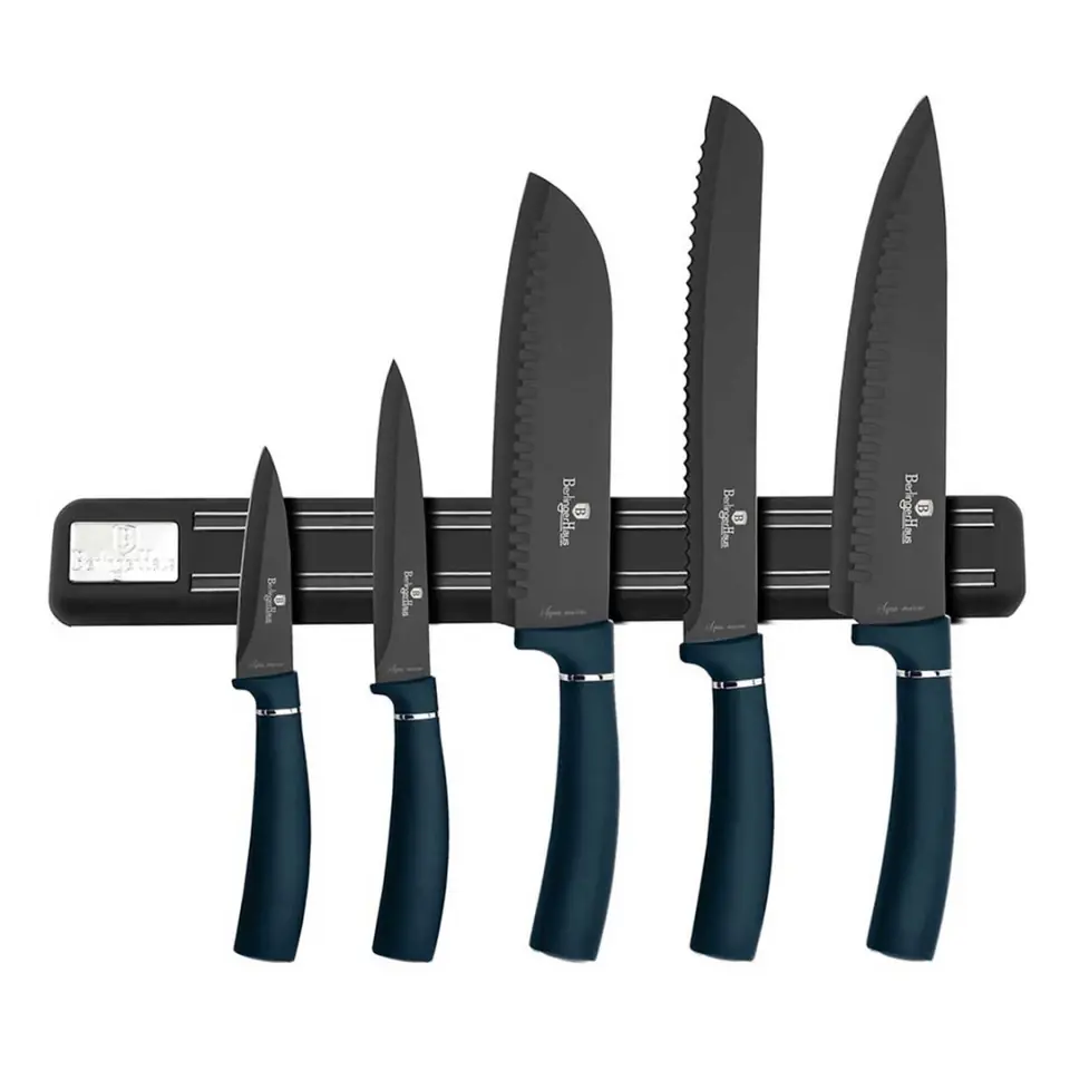 ⁨SET OF 5 KITCHEN KNIVES WITH BERLINGER HAUS BH-2537 AQUAMARINE STRIP⁩ at Wasserman.eu