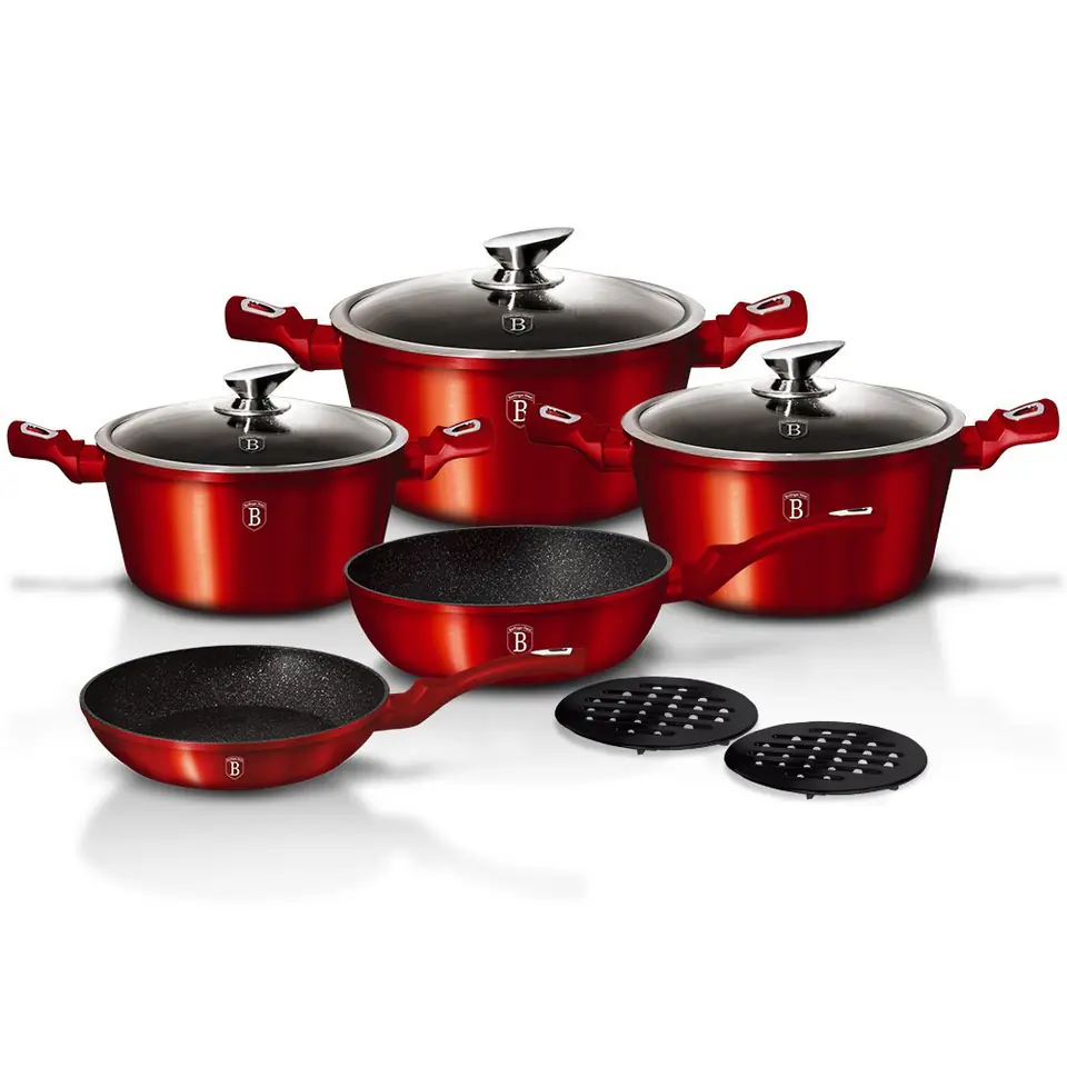 SET OF GRANITE POTS BERLINGER HAUS BH-1222 RED METALLIC LINE 10 ELEM. at Wasserman.eu