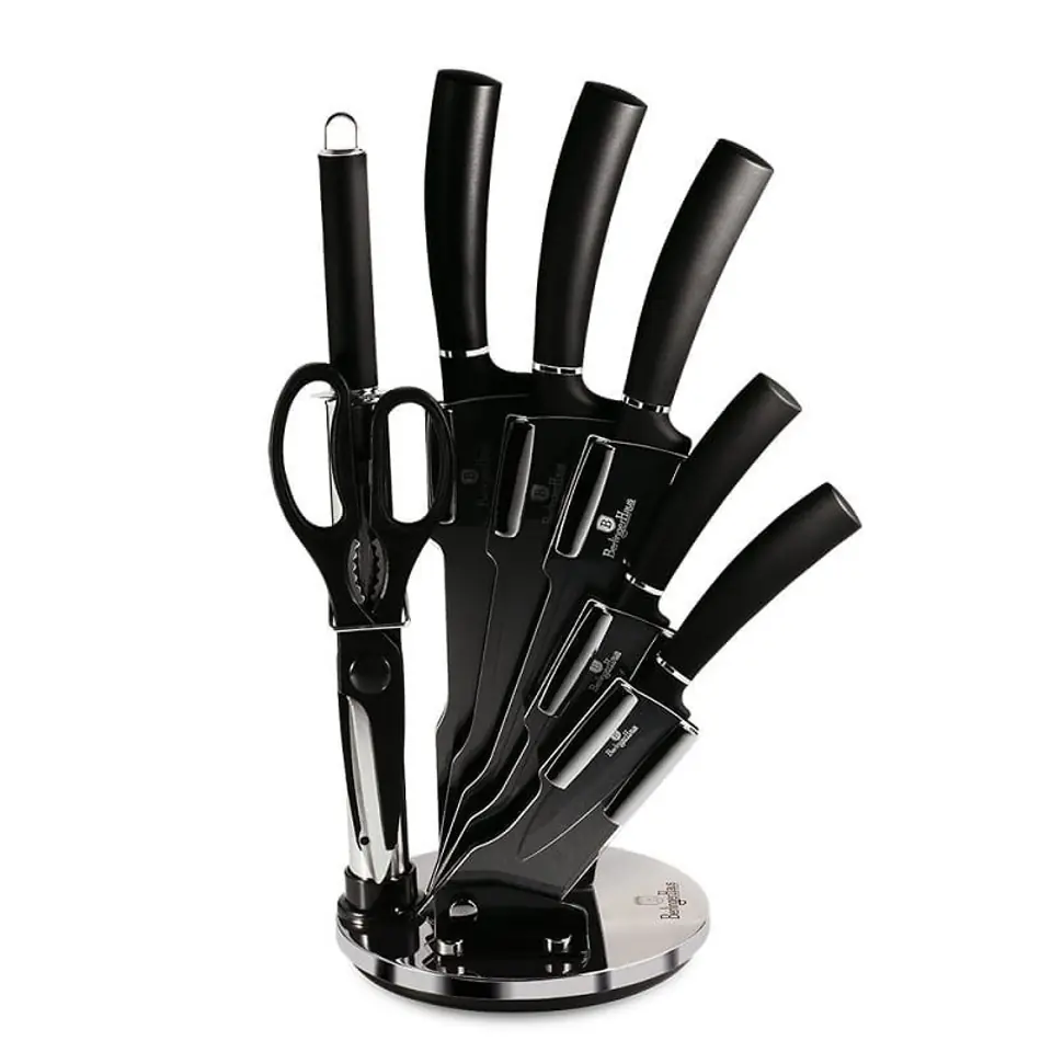 ⁨KNIFE SET BERLINGER HAUS BH-2565 BLACK SILVER IN STAND⁩ at Wasserman.eu