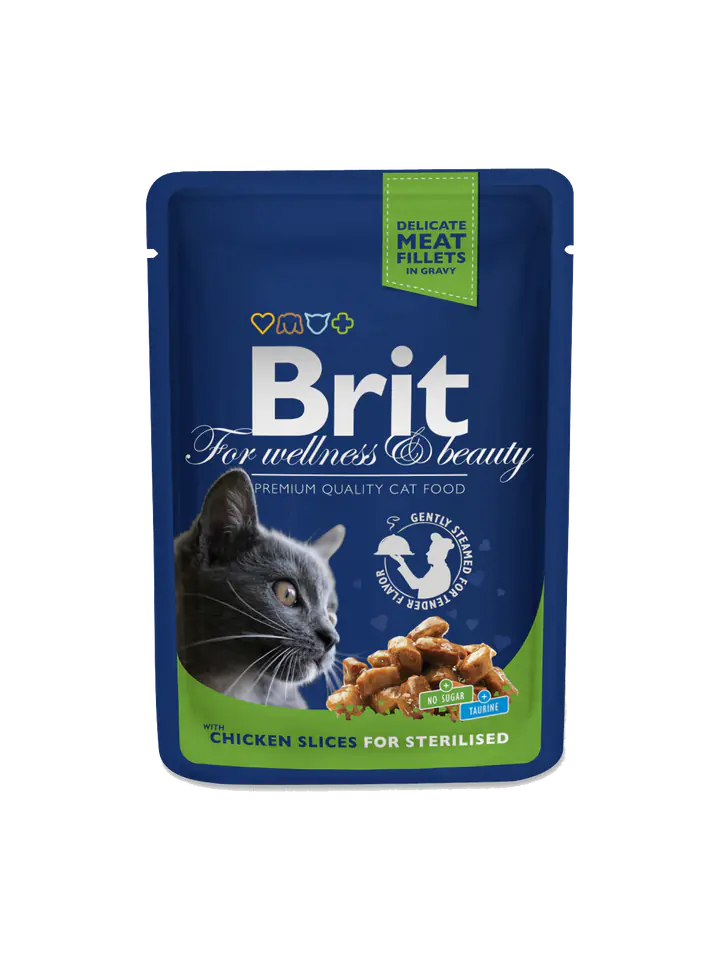 ⁨BRIT POUCHES CHICKEN SLICES FOR STERILISED sachet for sterilised cats with chicken 100g⁩ at Wasserman.eu