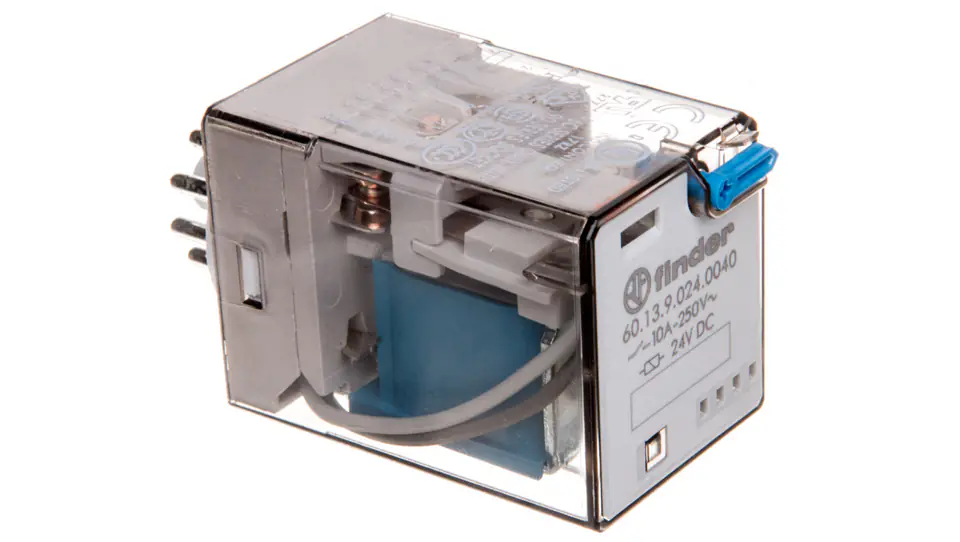 ⁨Przekaźnik miniaturowy 3P 10A 24V DC przycisk testujący mechaniczny wskaźnik zadziałania AgNi 60.13.9.024.0040⁩ w sklepie Wasserman.eu