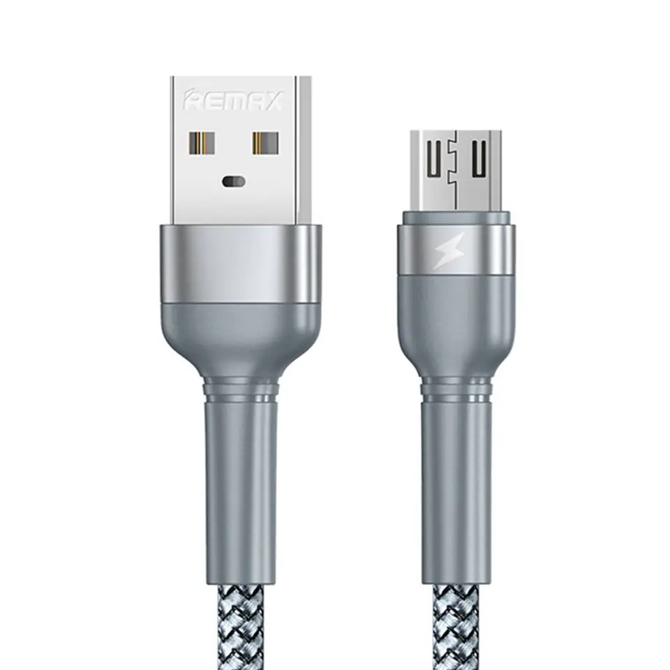 ⁨Kabel USB Micro Remax Jany Alloy, 1m, 2.4A (srebrny)⁩ w sklepie Wasserman.eu