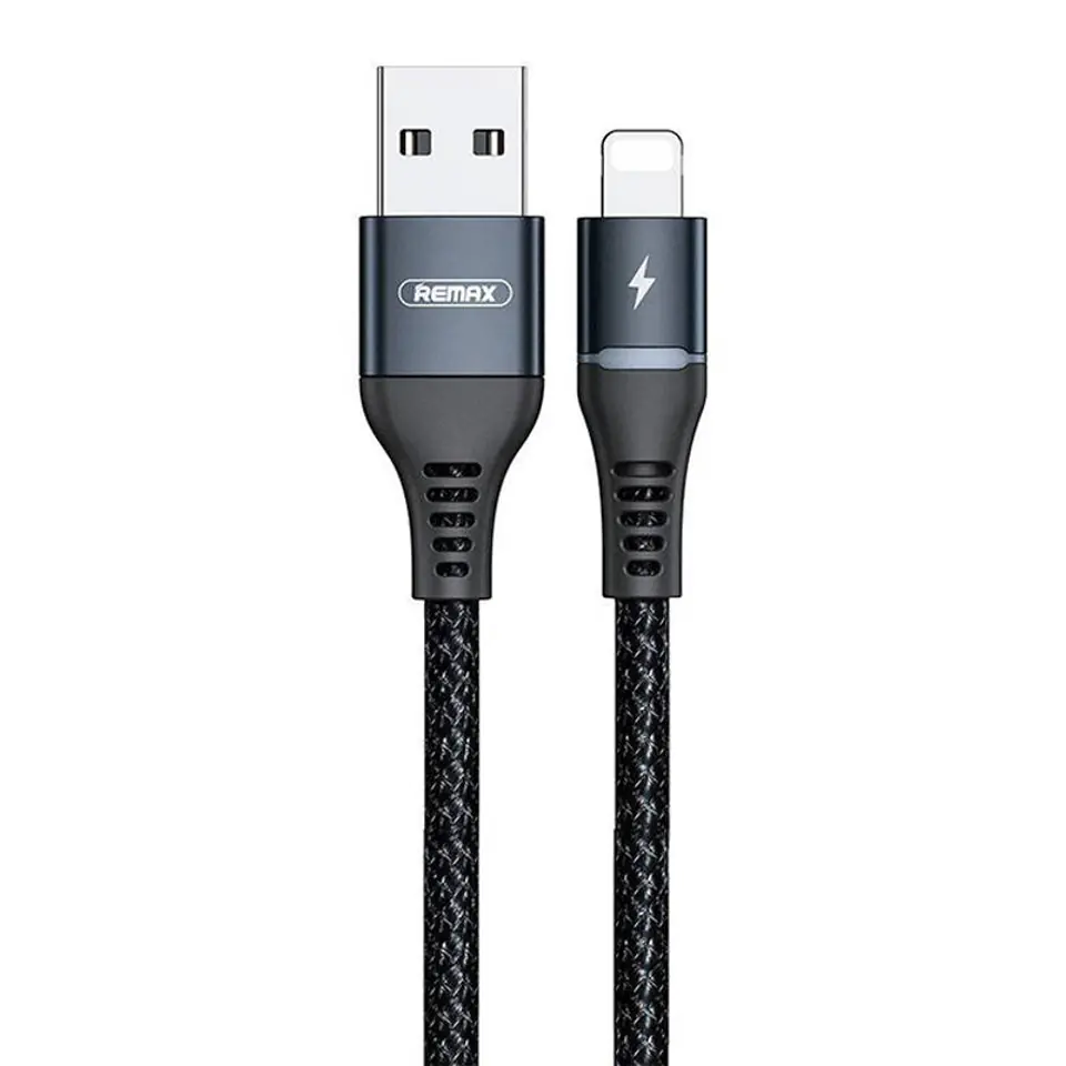 ⁨Kabel USB Lightning Remax Colorful Light, 2.4A, 1m (czarny)⁩ w sklepie Wasserman.eu