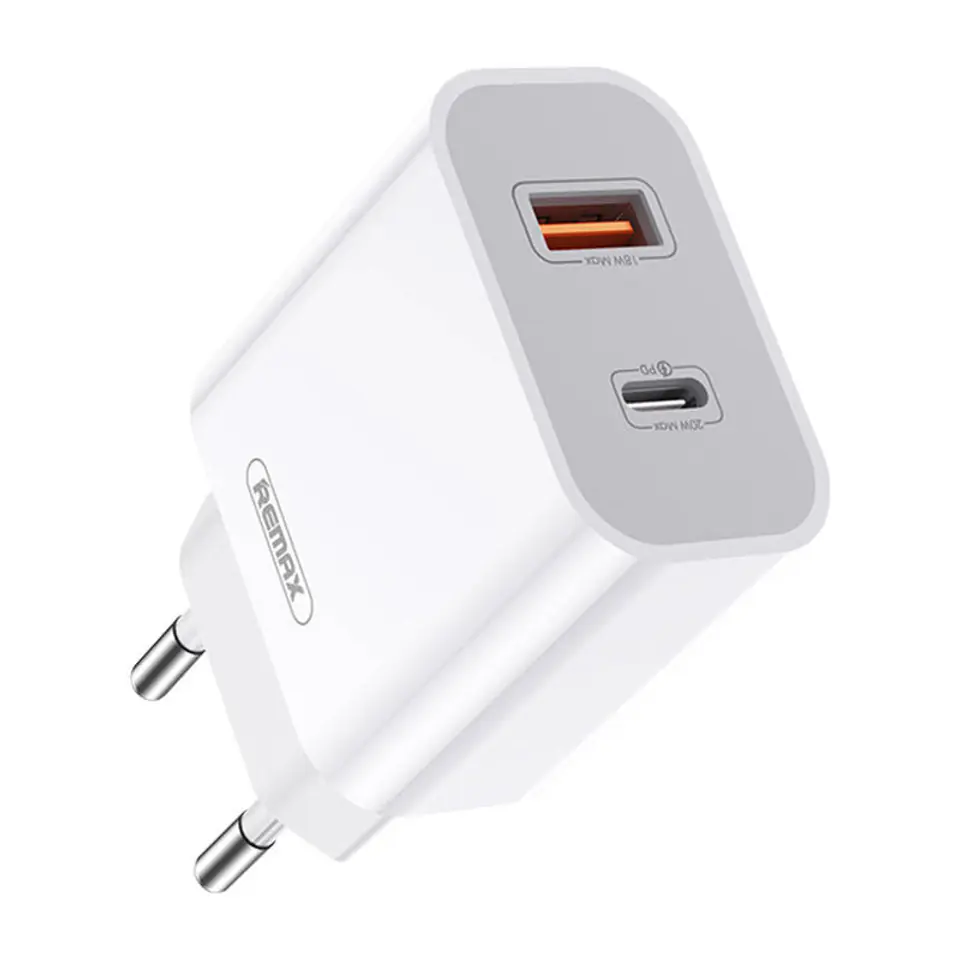 ⁨Ładowarka sieciowa Remax, RP-U68, USB-C, USB, 20W (biała)⁩ w sklepie Wasserman.eu