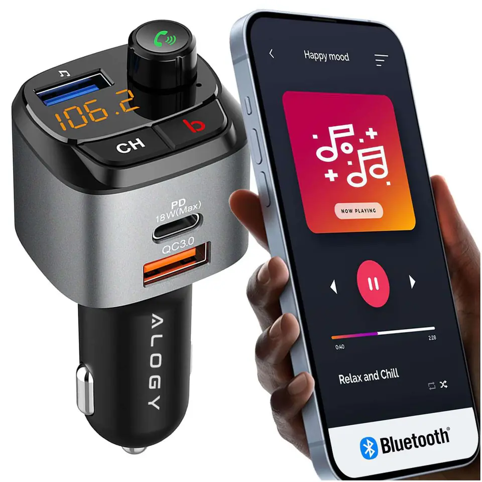 ⁨Car FM Transmitter Alogy USB Charger QC 3.0 + USB-C PD Bluetooth MP3 Player⁩ at Wasserman.eu